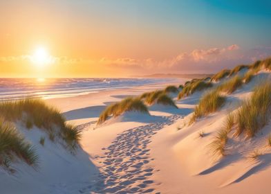 Sea Beach Dunes by Sunset