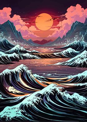 Wave Off Kanagawa Sunset