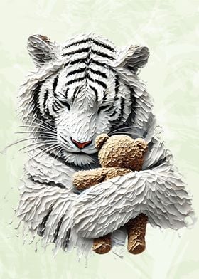 White Tiger Hugging Bear