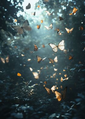 Butterflies in forest