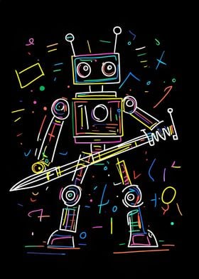 Colorful Neon Robot Art