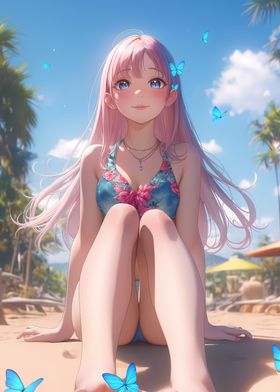 Beachside Glow Anime Girl