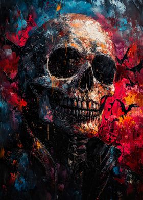 Skull in Bats Painting