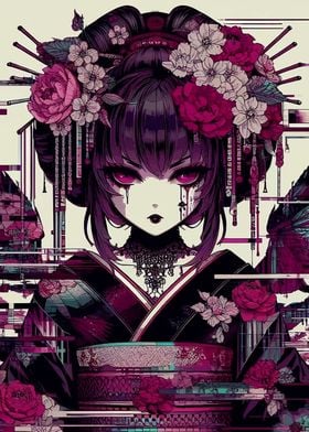 Glitch Art Gothic Geisha