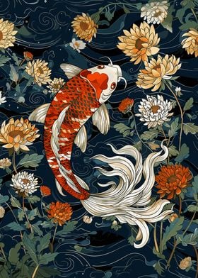 Chrysanthemum Koi Pond Art