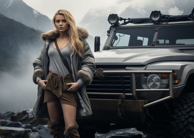 Nordic woman and SUV car