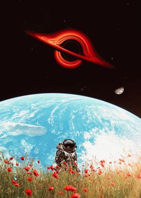 Astronaut in a poppy field