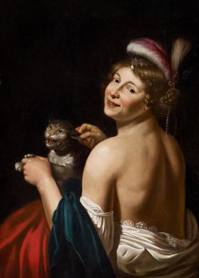 woman playing with a cat