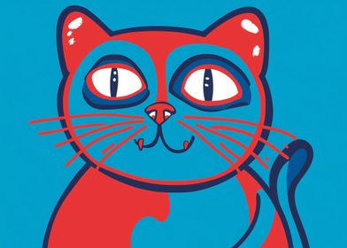 Funny cat in red and blue