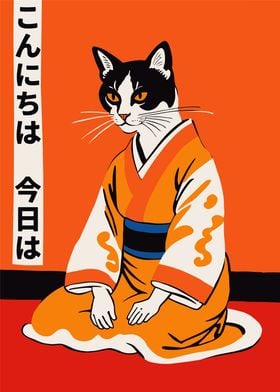 konnichiwa cat poster