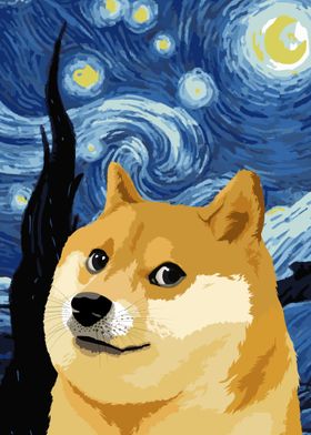 Funny dog starry night