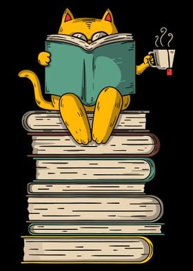 Funny Cat Reading Book Art