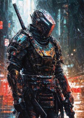 Cyber Samurai in the Rain