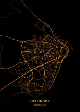 Helsingor City Map Gold