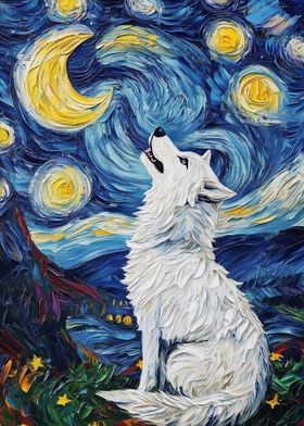 Starry Night Wolf Howling