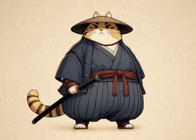 Orange Cat Ronin Samurai