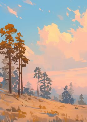 Golden Pines at Sunset