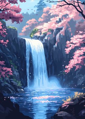 Japanese Waterfall Scene