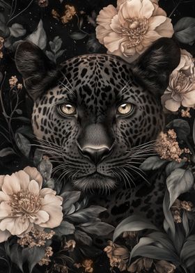 Floral Black Leopard