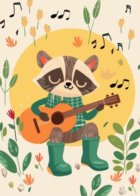 Guitar Playing Raccoon Art