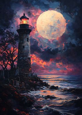 Sunset Ocean Lighthouse 