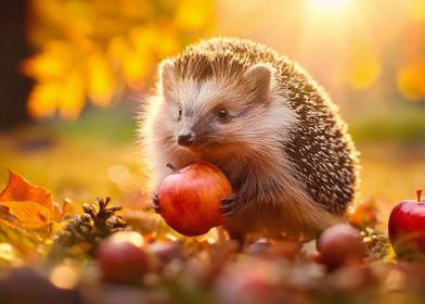 Cute hedgehog with apple