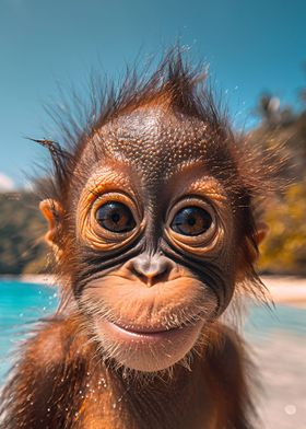 Orang tan fun at the beach