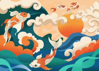 Colored Japanese Koi fish