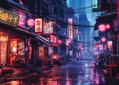 Neon Lit LoFi Rainy Street