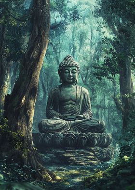 Buddha Statue in a Forest