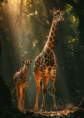 Mother And Baby Giraffe