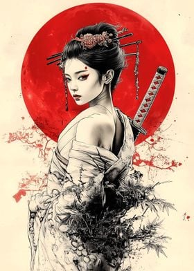 Geisha Red Moon Samurai