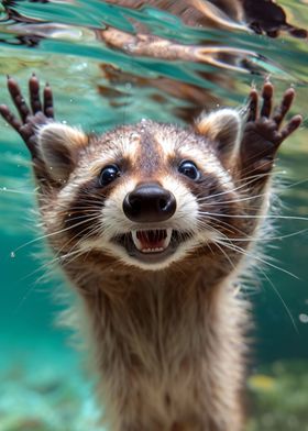 Raccoon underwater