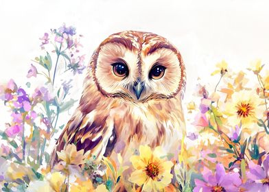 Owl In Flowers III