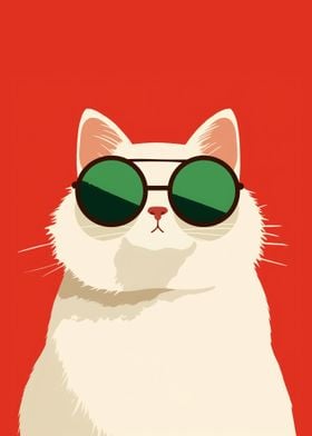 White cat with sunglasses