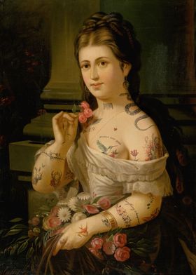 Vintage lady with tattoos