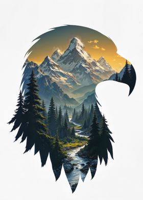 Eagle and the mountains