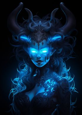 Demon Girl in Neon Blue