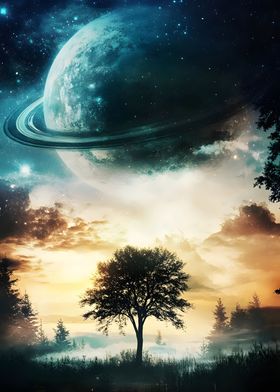 Tree with Saturn landscape