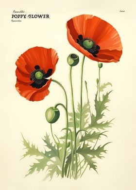 Poppy Flower Vintage Print