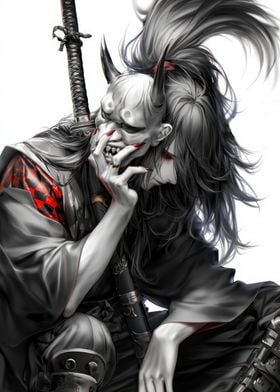 samurai with oni mask