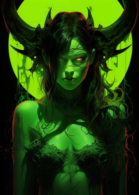 Demon Girl in Neon Green