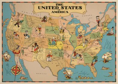 USA pictorial vintage map 