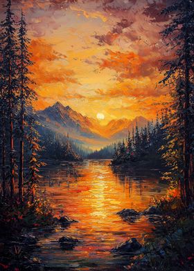 Sunset Nature Oil Panting