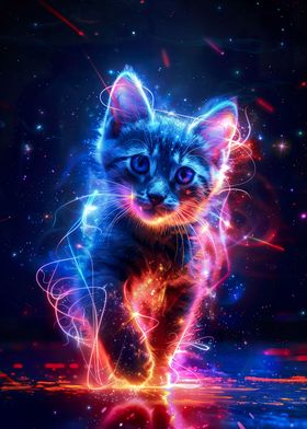 Elegant Neon Cat Roar