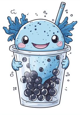 cute axolotl in a boba tea