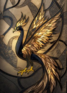 Stained Gold Phoenix Rise