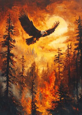 Eagle Soaring Over Forest 