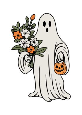 Funny Ghost With Flowers