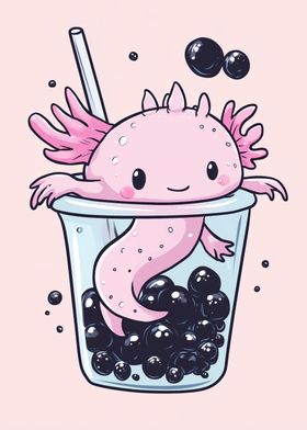 cute axolotl in a boba tea